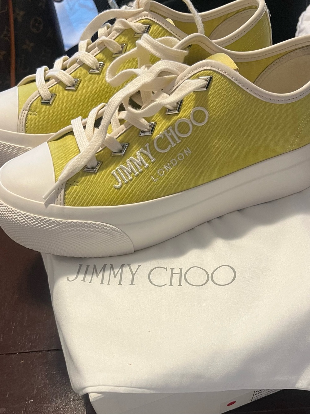 Jimmy Choo Lime Canvas Low-Top Sneakers with White Trim